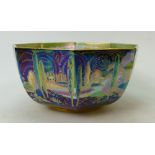 Wedgwood Fairyland Lustre octagonal bowl: Fairyland luster bowl decorated in the Woodland Bridge