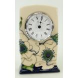 Moorcroft Snow Song Clock: Moorcroft Clock height 15cm.