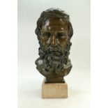 Bust of Man with Beard on marble base: Large & impressive bronze sculpture of man with beard
