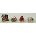 A collection of Royal Crown Derby paperweights: Paperweights including Snake, Quail,