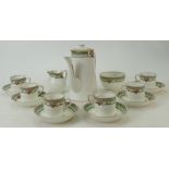 Cauldon Coffee set with hand decorated floral design c1900: Six Cauldon coffee cups and saucers,