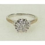 9ct gold Diamond ring: Ring set with 5 diamonds, 33ct, size L, 3grams.