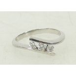 18ct white gold Diamond ring: Ring set with 3 stones, approx .10ct each stone, size L, 3.2grams.