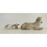 Lladro Cattle Figures: Lladro figures of seated cow and calf.