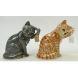 Beswick Cats: A seated cat scratching ear 1877 in ginger Swiss roll colour and a British Blue.
