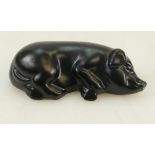 Royal Doulton model of a snoozing Pig: Royal Doulton snoozing Pig in black colourway, length 11cm.