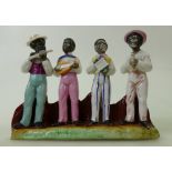 19th century continental porcelain Jazz Band figure group: New Orleans style Jazz band players,