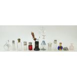 Scent bottle collection, hat pins and hat pin holder: Good selection of 7 older scent bottles,
