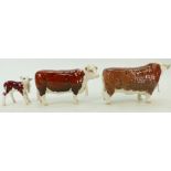Beswick Hereford Family: Bull ref 1363A Cow ref 1360 and Calf 1406B.