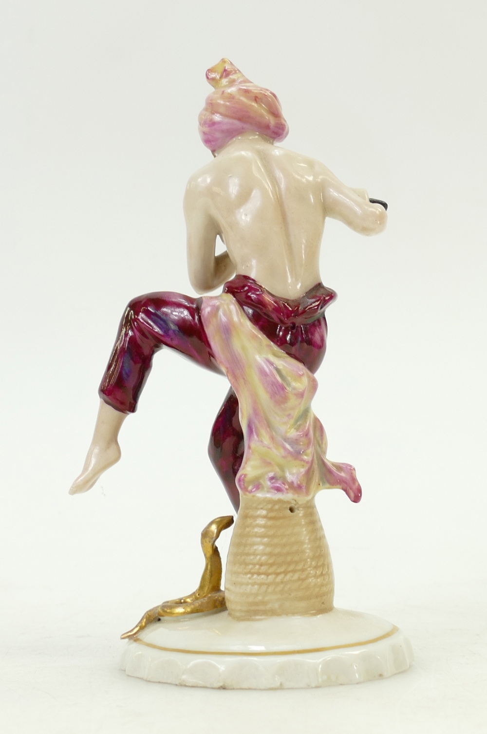 Sitzendorf porcelain figure of a snake charmer: Figure playing the flute, c1930s, height 16cm. - Image 3 of 3