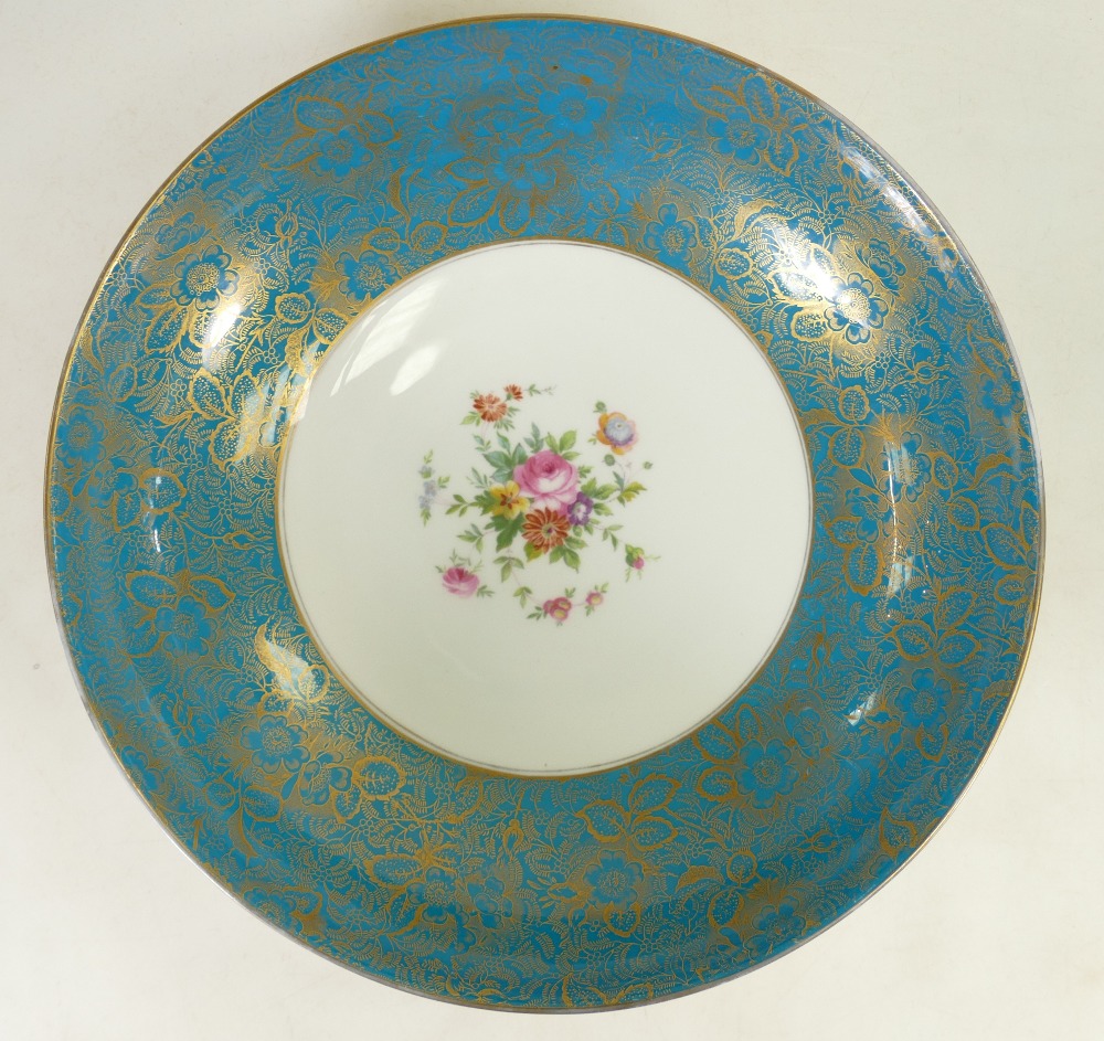 Minton Large Fruit Bowl: Fruit bowl by Minton decorated with turquoise banding and central panel of