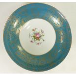 Minton Large Fruit Bowl: Fruit bowl by Minton decorated with turquoise banding and central panel of