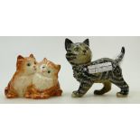 Beswick Cats: Grey Swiss Roll Persian Kitten 1885 (damage to tail) and Beswick Persian Kittens 1316