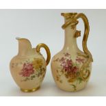 Two Royal Worcester Jugs: Royal Worcester blush ground hand decorated jugs, 13cm & 18cm high.