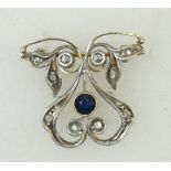 9ct Art Nouveau pendant: Pendant set with rose cut diamonds and sapphire stones, 4.3 grams.