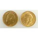 Two Full gold Sovereign coins: Coins dated 1914 & 1915 P (Perth Mint) both EF condition.