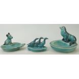 Beswick blue glazed models: Beswick models of a seal mounted on a dish 360,