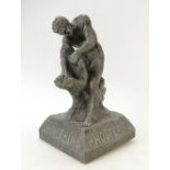 Early 20th century Spelter advertising figure: Spelter figure of a man showing strength,