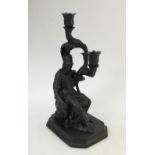 A prestige Wedgwood & Bentley Black Basalt candlestick Britannia, height 34cm,