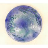 Lise B Moorcroft Wall Plaque: Peacocks wall plaque in blue and green decoration, diameter 19cm.
