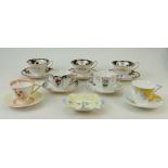 A collection of Shelley and Foley china: Shelley cups & saucers and three Foley china cups &