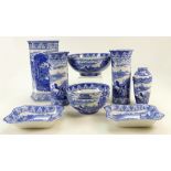 Tray containing Cauldon blue & white transfer decorated ware: Cauldon china to include - large vase