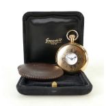 J W Benson 9ct gold half hunter pocket watch: Watch gross weight 95.4 grams.