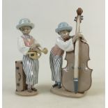 Lladro Jazz Band Figures: Lladro figures titled 'Jazz Horn' model 5832 and 'Jazz Sax' model 5833