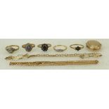 Collection of gold jewellery: Mixed lot of 9ct & yellow coloured metal jewellery, some damaged,