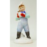 Royal Doulton prototype figure of a boy with snowball and robin: Prototype figure for Royal Doulton