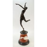 Large Bronze figure of a lady dancing on a marble base: Figure height 66cm.