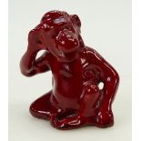 Royal Doulton Flambé Monkey: Flambé model of a listening monkey, height 9cm (unmarked).