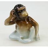 Royal Doulton seated listening Monkey: Monkey in natural colours, height 8.75cm.