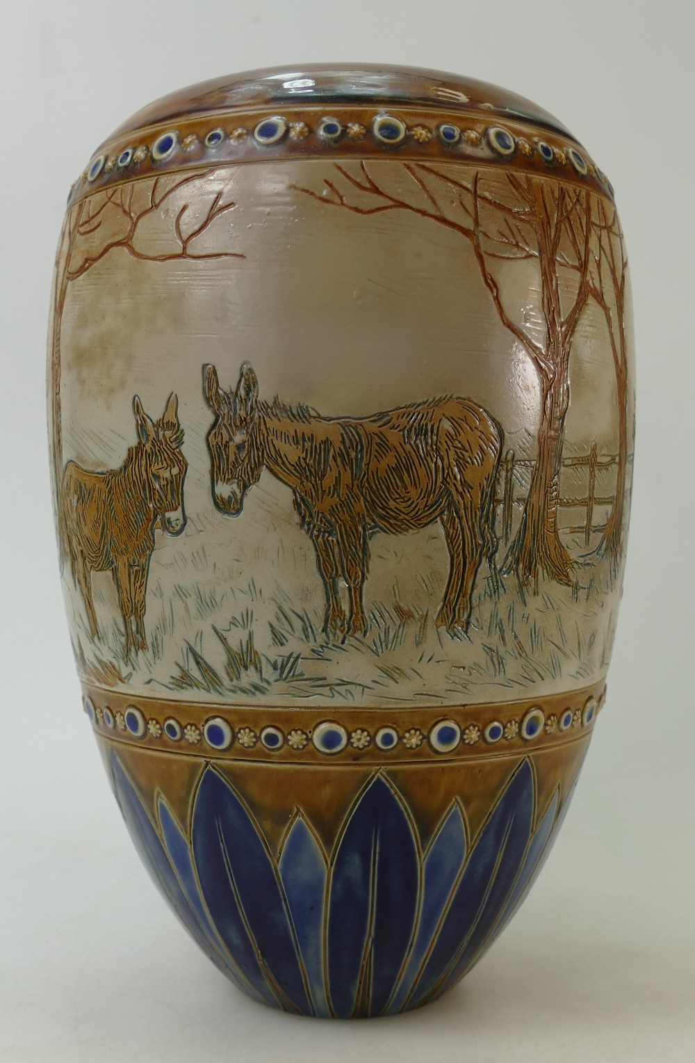 Royal Doulton Hannah Barlow vase: Vase by Royal Dolton decorated all around with cattle and donkeys - Image 5 of 5