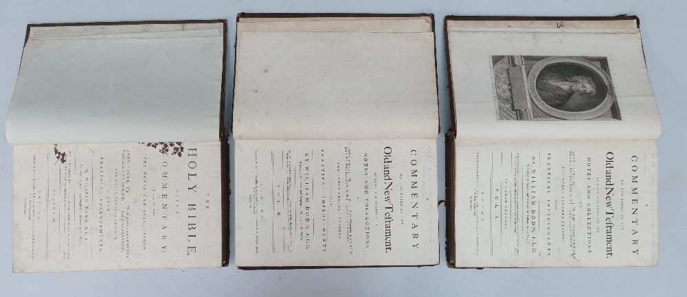 Giant 1770 Dodds bible in 3 volumes: Leather bound books, each measuring 42cm x 28cm approx. - Image 2 of 2