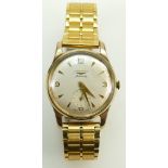 Longines 9ct gold hallmarked gents automatic wristwatch: Wristwatch with subsidiary seconds dial.