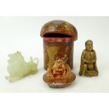 Oriental items: Items including carved soapstone small model of a Buddha (chip to base),