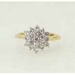 18ct gold Diamond cluster set ring: Ring set with 20 diamonds, size P/Q,3.9 grams.