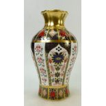 Royal Crown Derby Imari Vase: Solid Gold Band Arum Lily Vase height 31cm.