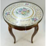 French King Wood Galleried Porcelain Topped Lamp Table: Lamp table with Ormolu fitting in the