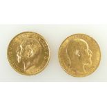 Two Full gold Sovereign coins: Coins dated 1904 & 1925 S.A. (Pretoria) Mint mark, both EF condition.