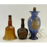 Royal Doulton whiskey / whisky Decanters and Lamp Base: Bells and Crown and a Royal Doulton Lambeth