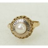 Yellow metal Pearl set ring: Ring size M, 2.5grams.