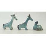 Beswick pair blue glazed animal models: Blue glazed models of a small giraffes (one has neck