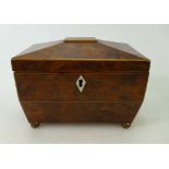 Yew wood Regency Tea Caddy: Regency example with 2 lids which are slightly cracked and warped,