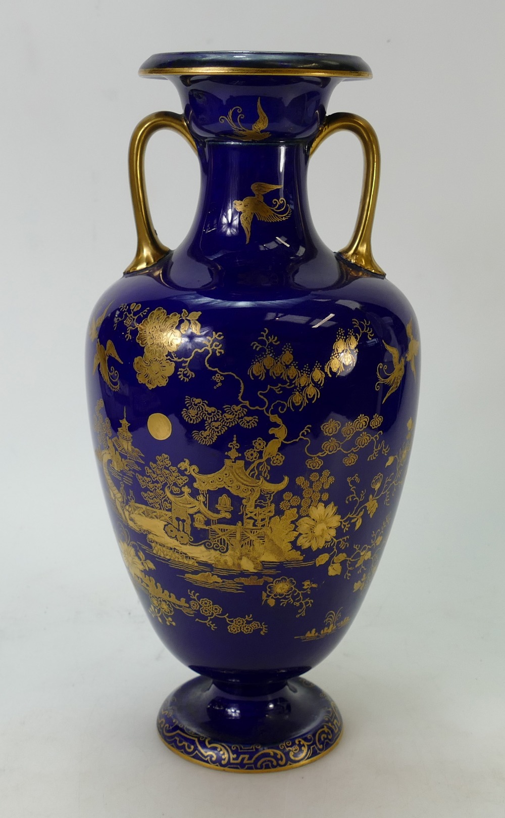 Large Cauldon Vase: Cauldon vase with gilt decoration. 34cm high.