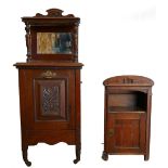 Coal Scuttle and Cabinet: An Edwardian Walnut Coal Scuttle and an Art Noveau oak wall cabinet.