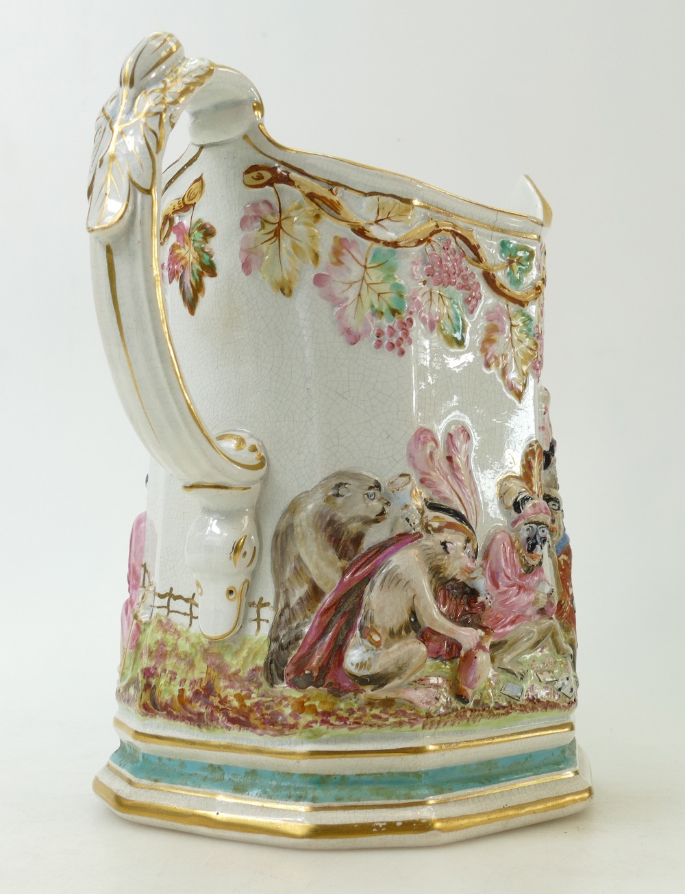 Staffordshire 19th century large monkey design jug: A mid 19th century jug of highly unusual Monkey - Image 5 of 5