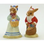 Royal Doulton Bunnykins DB17 and DB19: Happy Christmas (matt) DB17 together with Mrs Bunnykin at