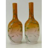 Victorian fine quality Satin glass vases: Hand painted pair of vases with floral decoration,